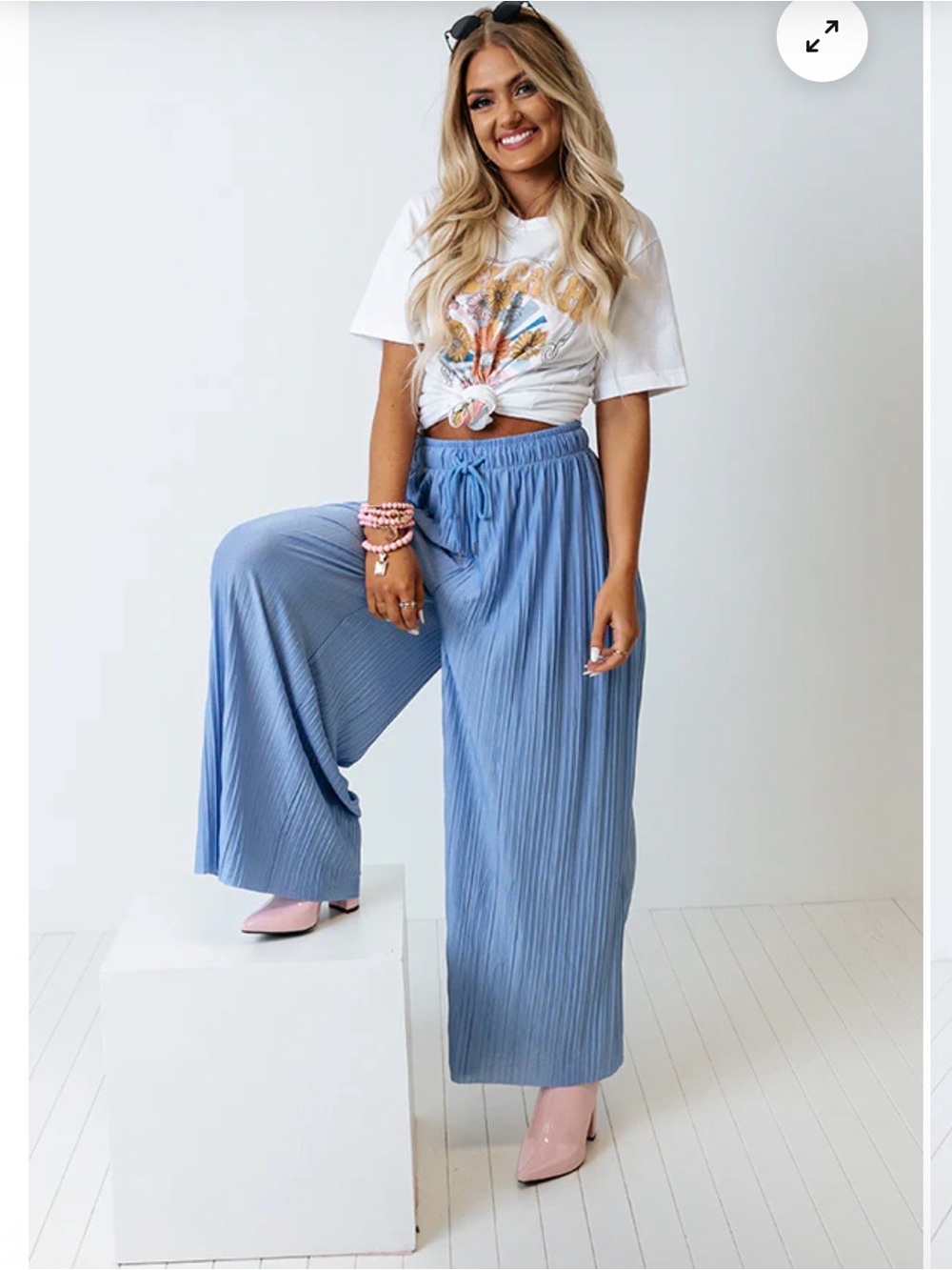 Impressions Pleated Wide-Leg Pants in Light Blue